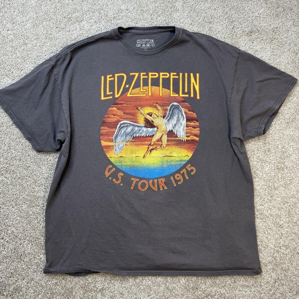 Led Zeppelin Shirt Mens 2XL Gray U.S. Tour 1975 Graphic Tee T-Shirt Band Music